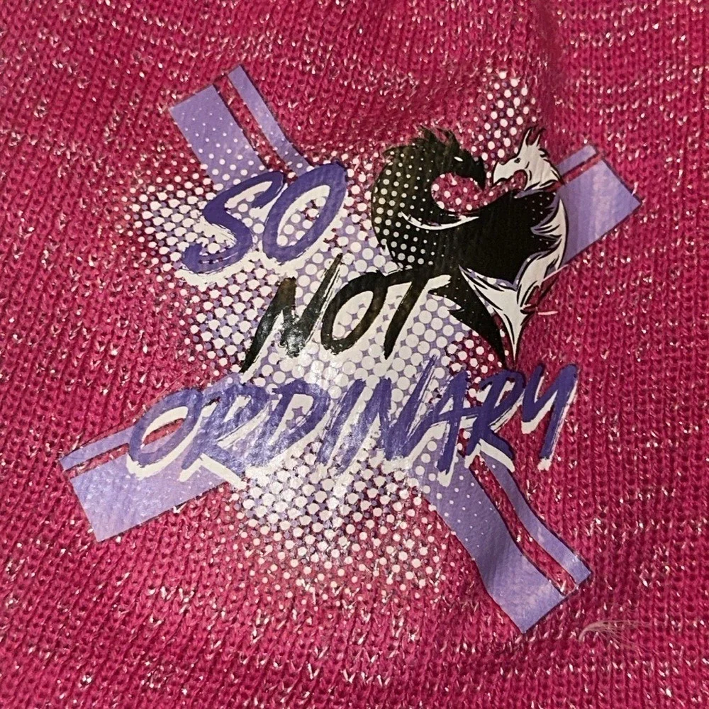 Disney Descendants 3 Girls Beanie Hat Pink Metallic Knit Pom Pom Ear Flaps NEW